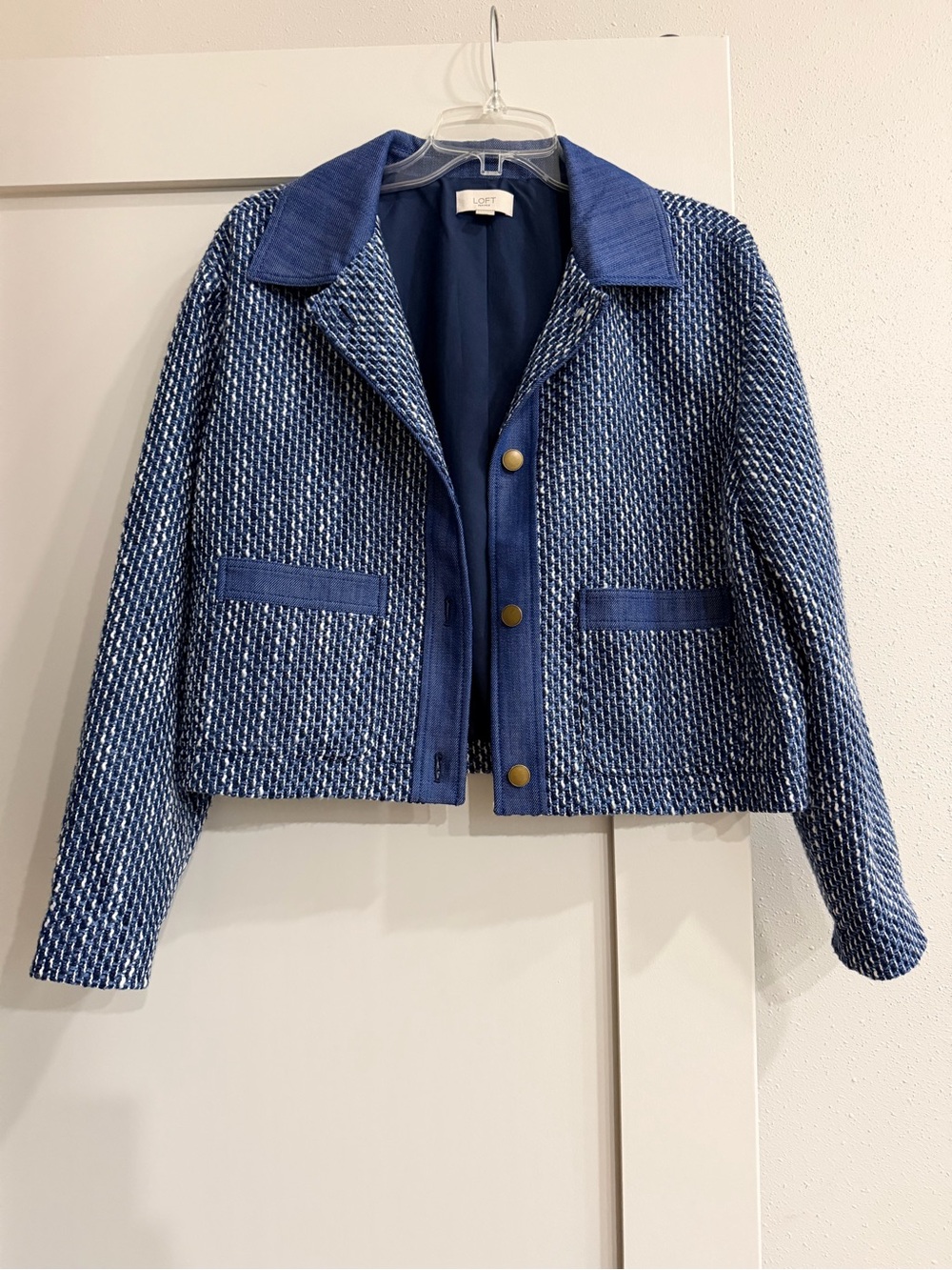 LOFT Blue Tweed Cropped Blazer